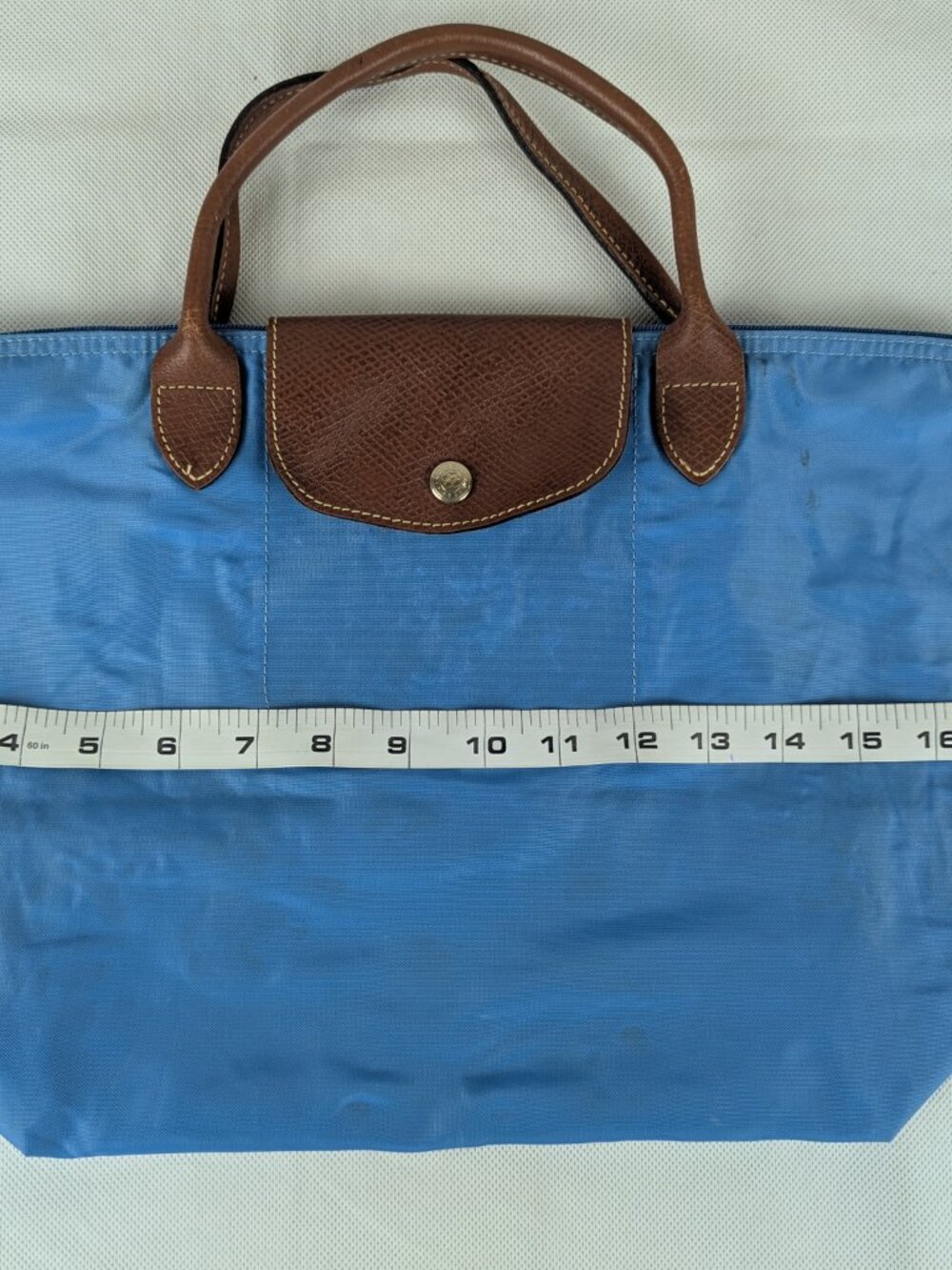 Pre-Owned Longchamp Le Pliage Blue Tote Bag Nylon Leather Trim - Authentic - Picture 16 of 16